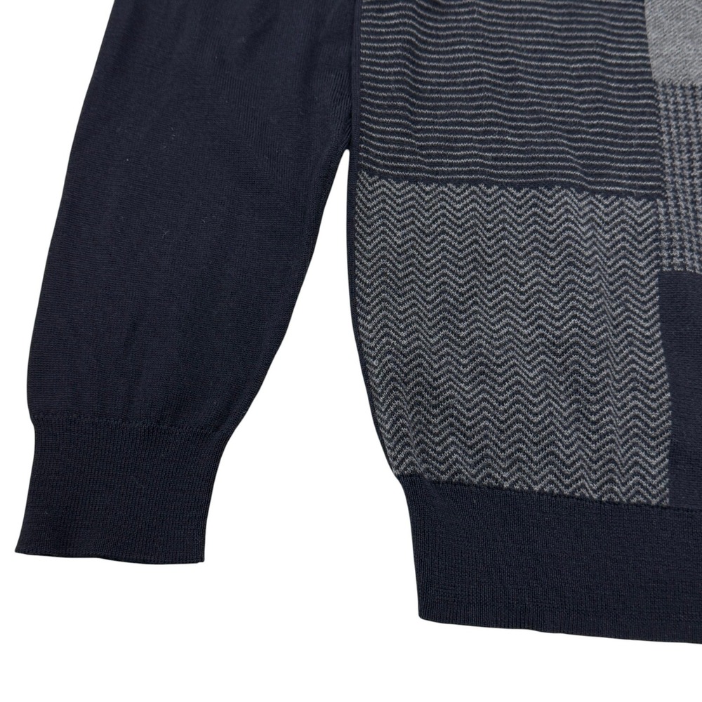 Brooks Brothers Mens Merino Wool Patchwork Crewneck Sweater Navy Grey Large - Picture 6 of 9